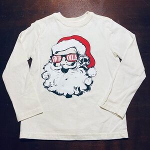 Boys Santa Shirt Long Sleeve Cream Santa Knows Holiday Time Size Small 6/7